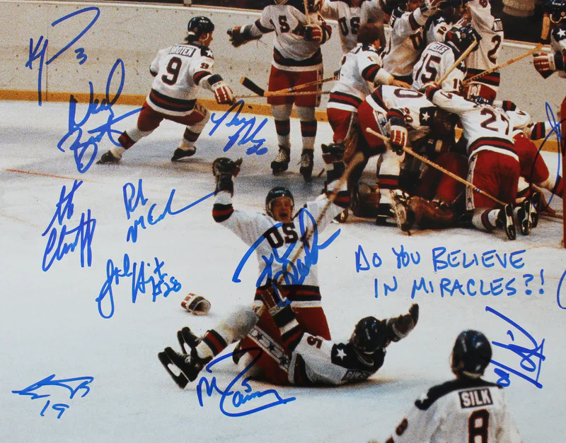 1980 USA Hockey 19 Sigs Craig, Eruzione, Broten Signed 16x20 Photo BAS Witnessed - Image 2