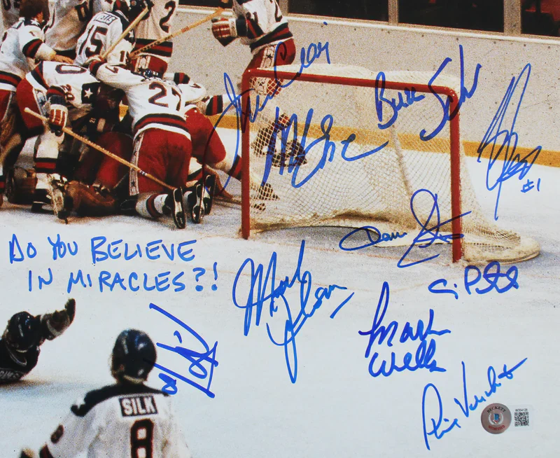 1980 USA Hockey 19 Sigs Craig, Eruzione, Broten Signed 16x20 Photo BAS Witnessed - Image 4