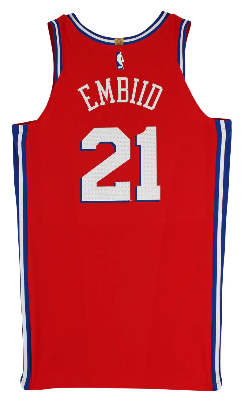 76ers Joel Embiid March 8, 2018 Game Used Red Road Nike Jersey NBA LOA - Image 3