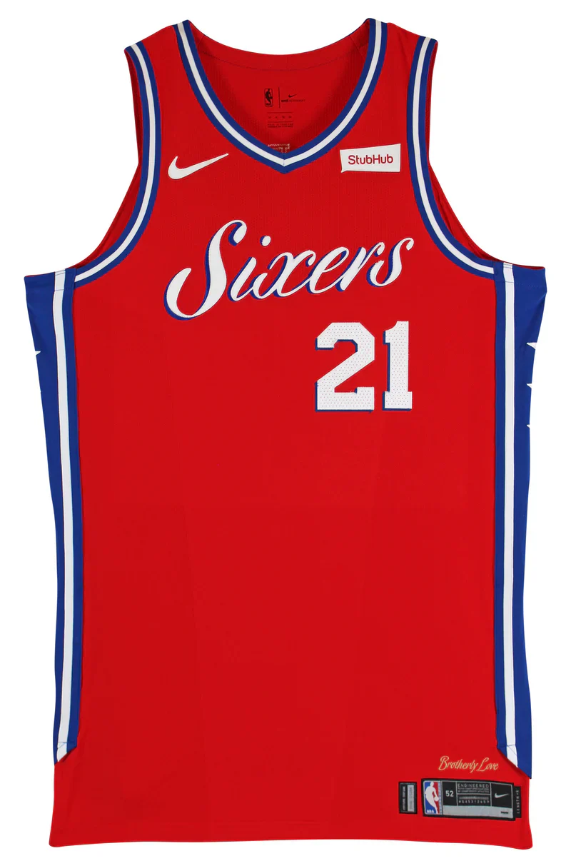 76ers Joel Embiid March 8, 2018 Game Used Red Road Nike Jersey NBA LOA - Image 4