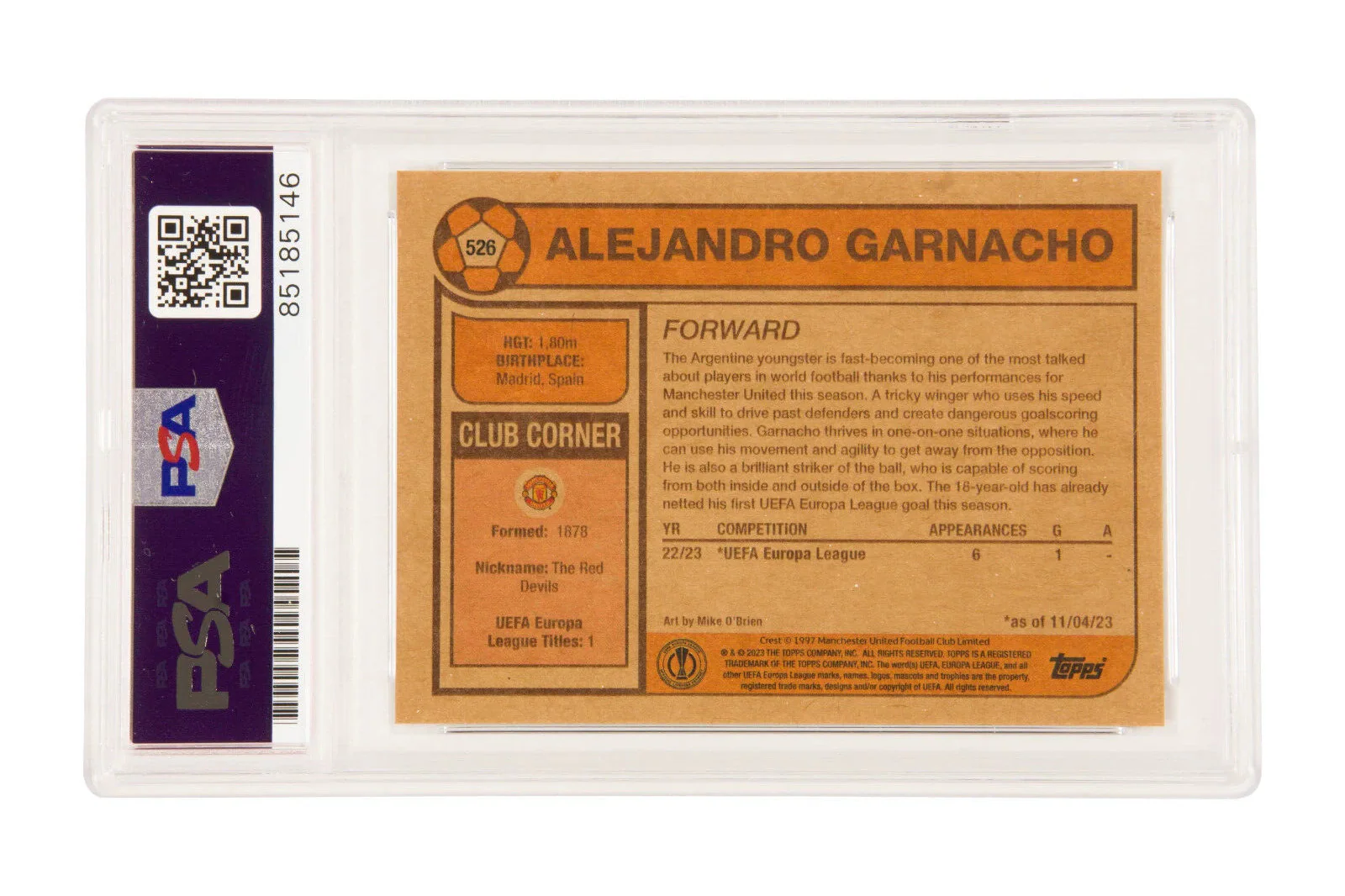 Alejandro Garnacho Signed 2023 Topps Living Set Rookie Card – PSA Authentic - Image 2