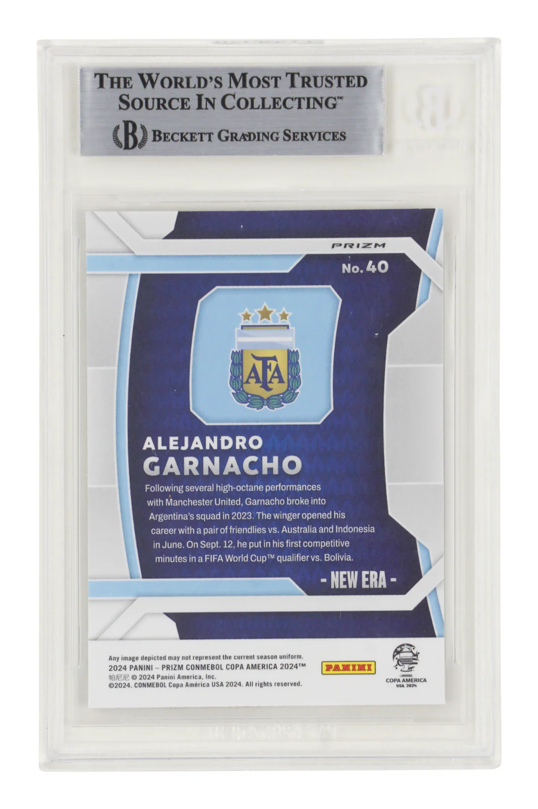 Alejandro Garnacho Signed 2024 Panini Prizm Copa America New Era - BGS Authentic - Image 2