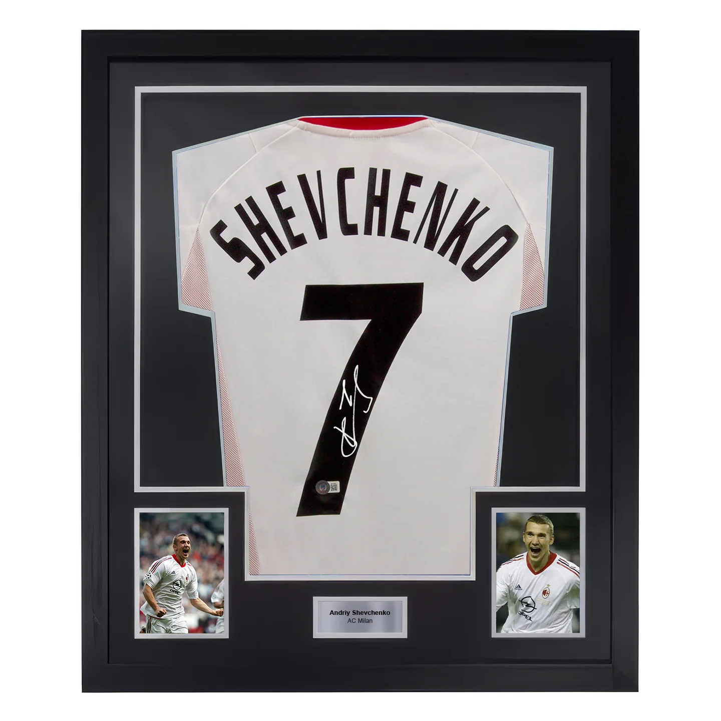 Framed Andriy Shevchenko Signed AC Milan Away Soccer Jersey #7 with Beckett COA