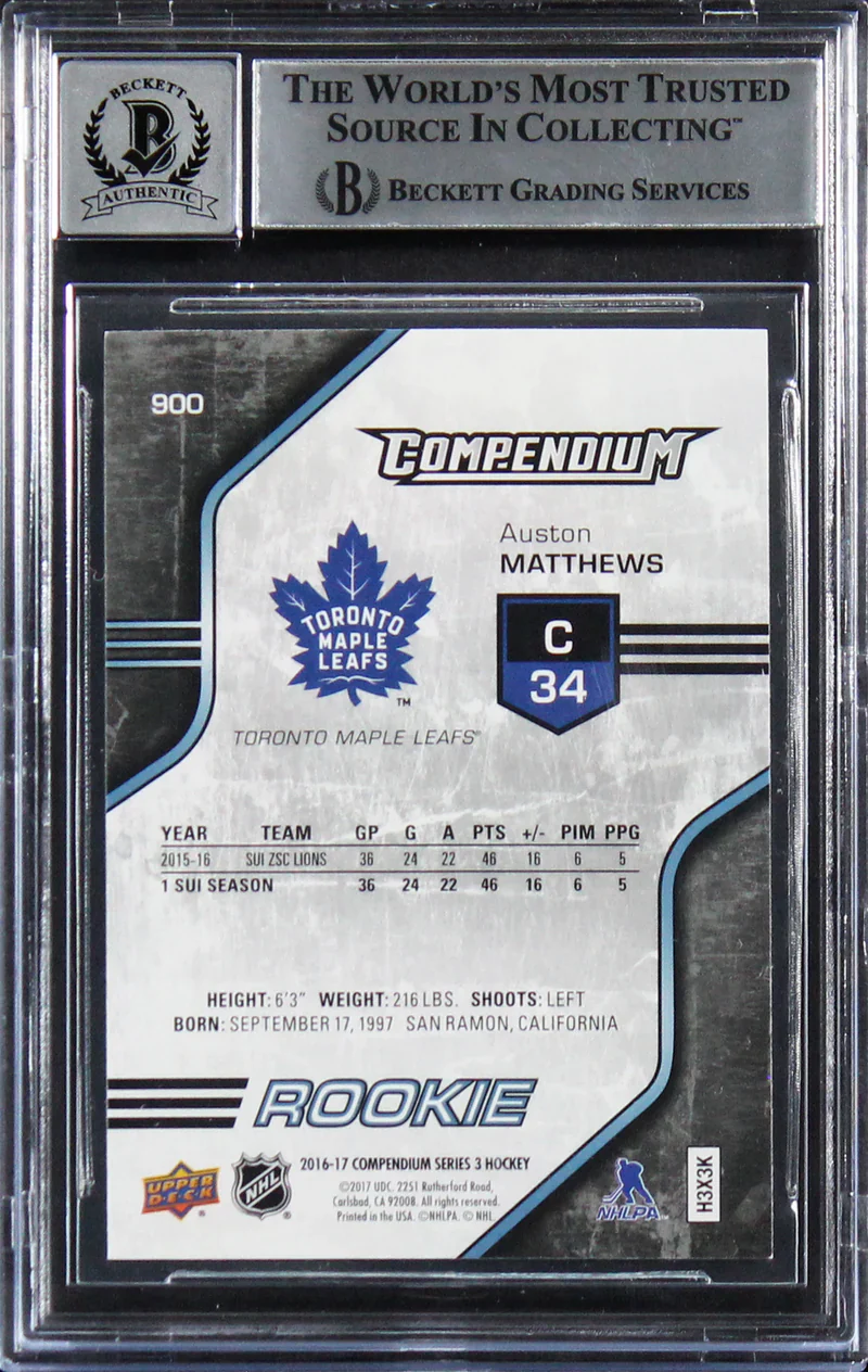Auston Matthews Signed 2016 UD Compendium Blue #900 RC Card Auto 10! BAS - Image 2