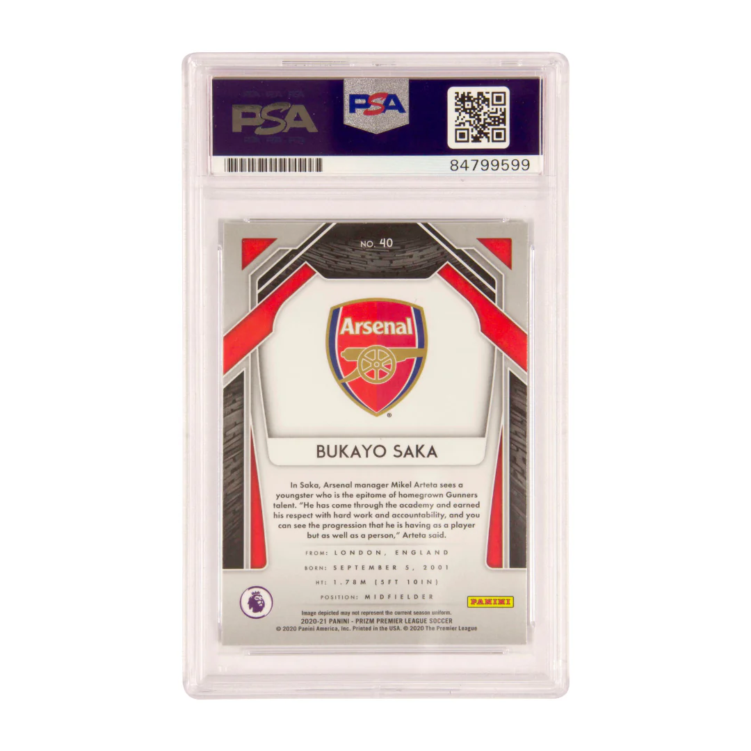 Bukayo Saka Signed 2020-21 Panini Prizm Premier League – PSA AUTHENTIC - Image 2