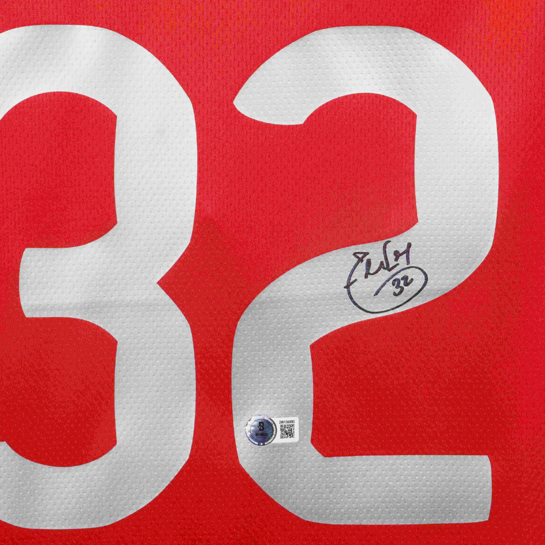 Framed Carlos Tevez Signed Manchester Utd 08 UCL Final Jersey #32 with Beckett Witness - Image 2