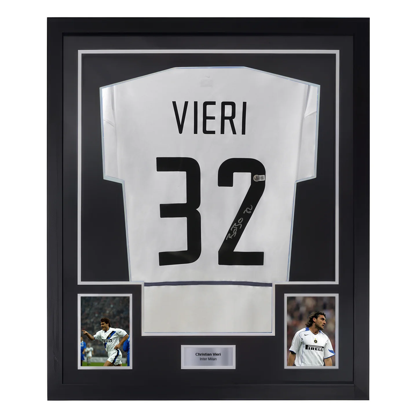 Framed Christian Vieri Signed Inter Milan Away Soccer Jersey #32 with Beckett COA