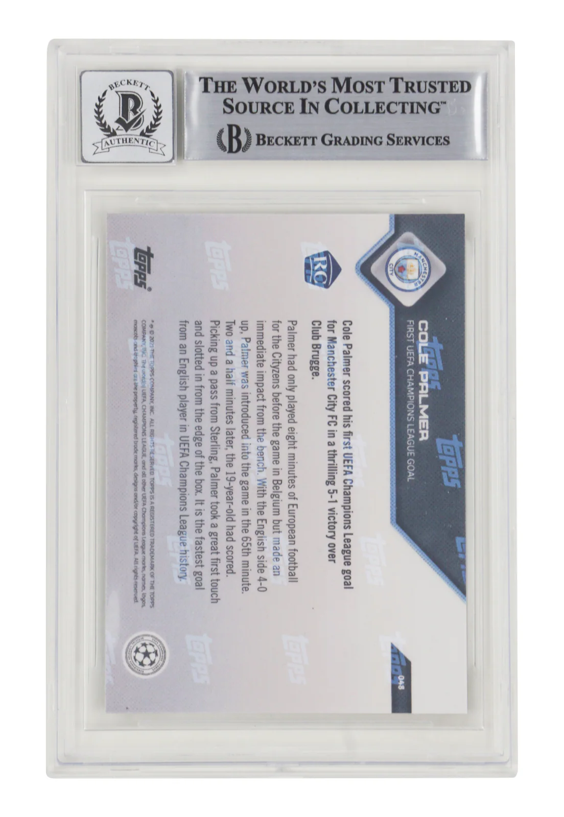 Cole Palmer Signed 2021-22 Topps Now UCL #48 Rookie Card - BGS 10 Autograph - Image 2