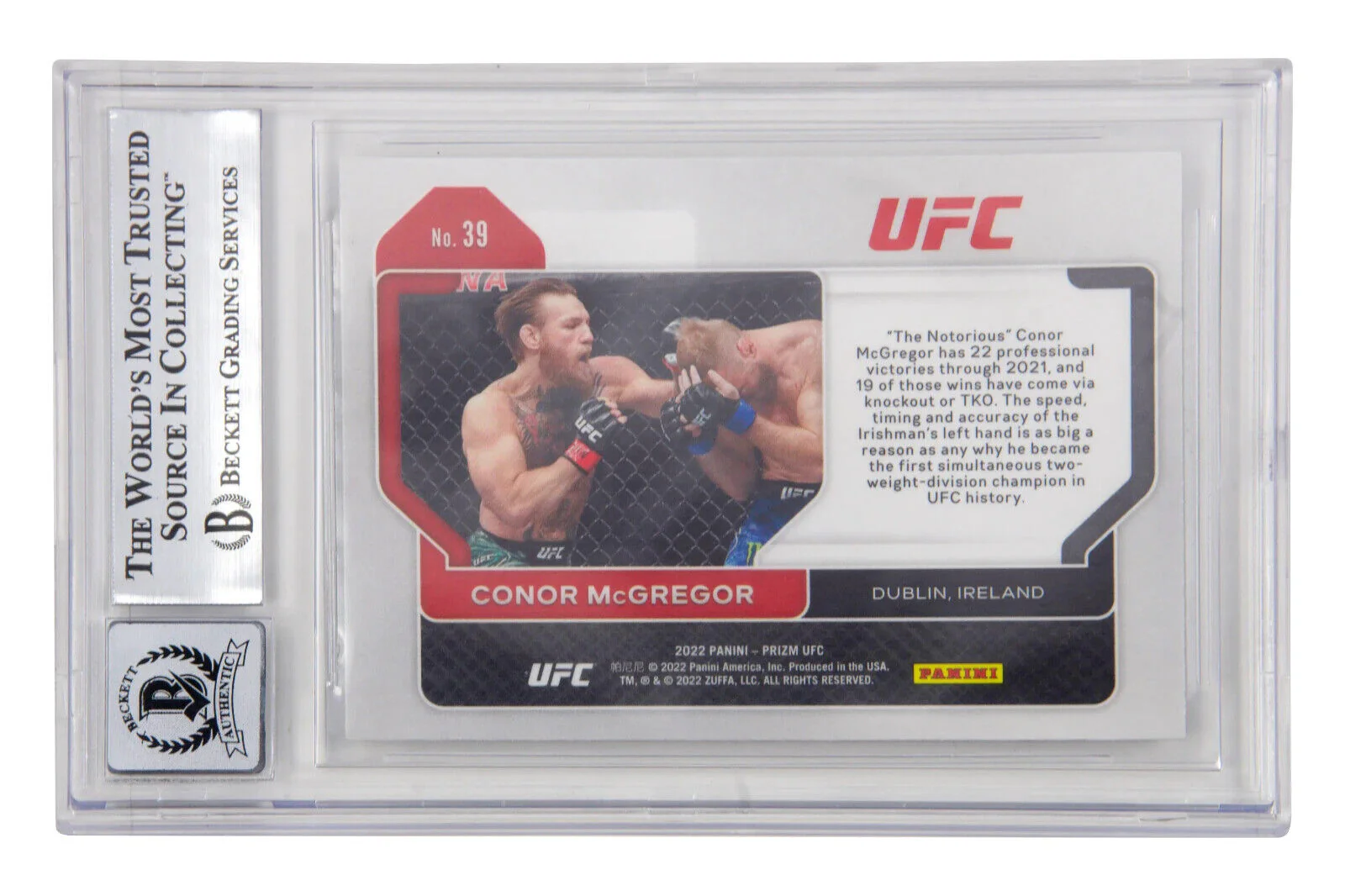 Conor McGregor Signed 2022 Panini Prizm UFC #39 – BGS 10 Autograph - Image 2