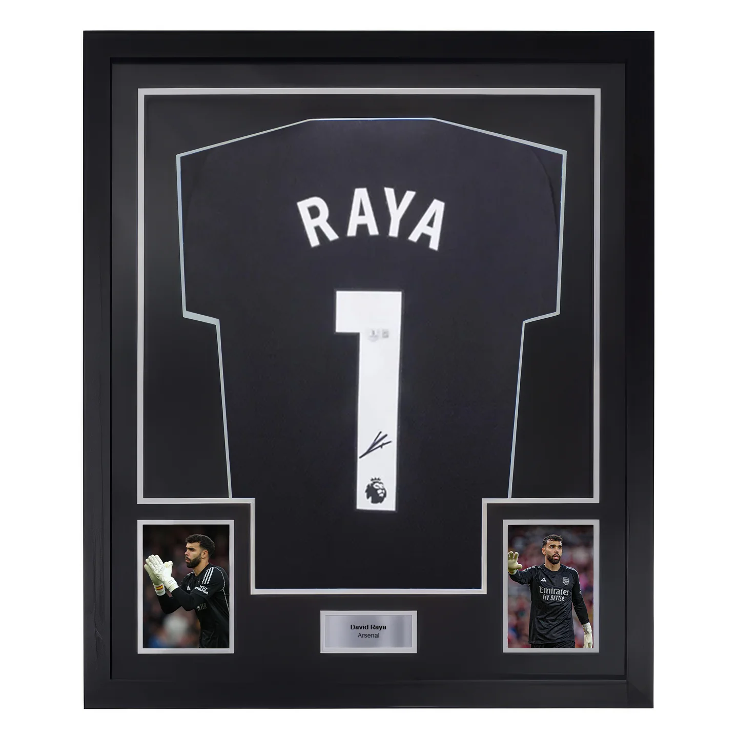 Framed David Raya Signed Arsenal Goalkeeper Soccer Jersey #1 with Beckett COA