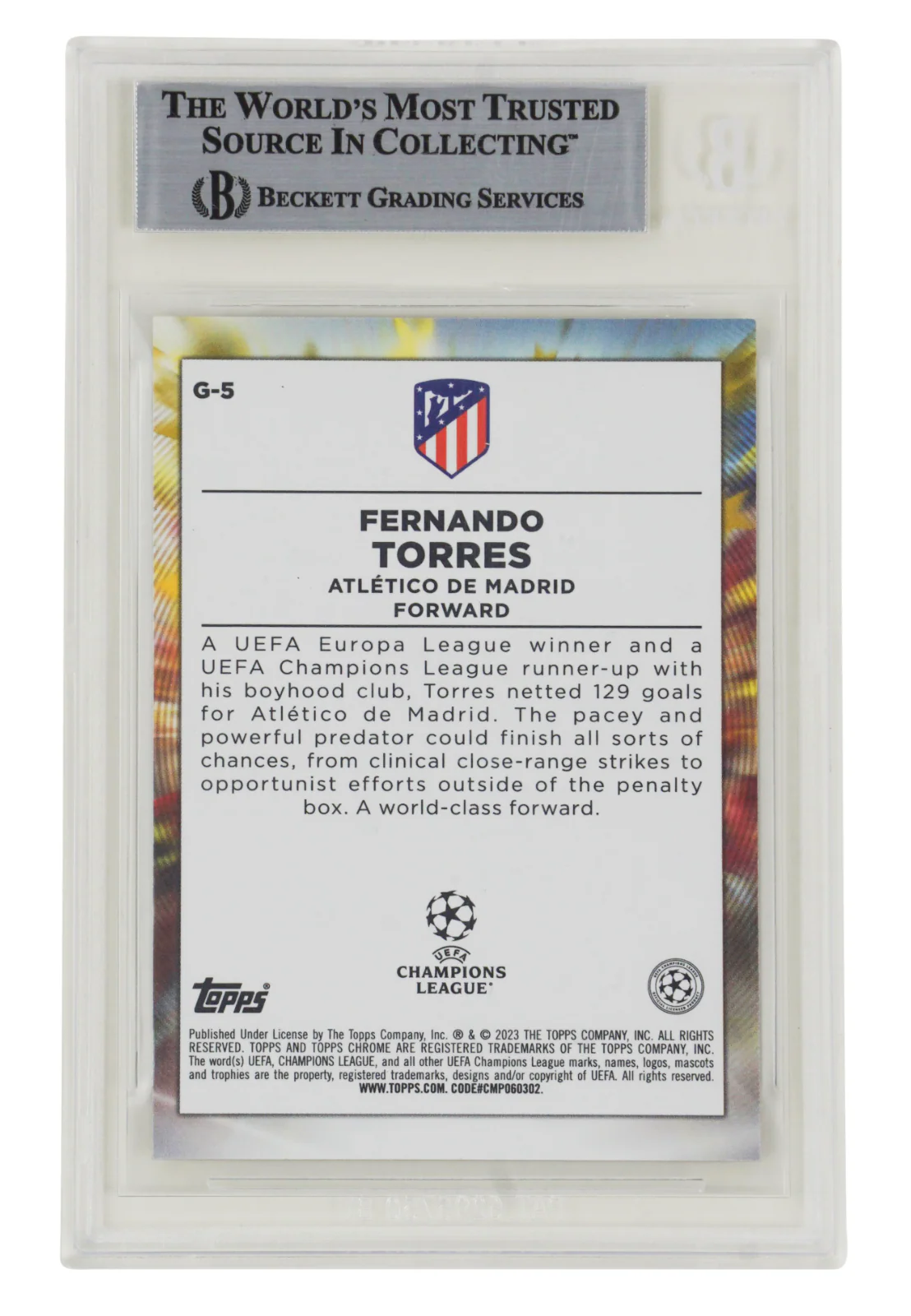 Fernando Torres Signed 2022-23 Topps Chrome UCC Golazo #G5 - BGS Authentic Auto - Image 2