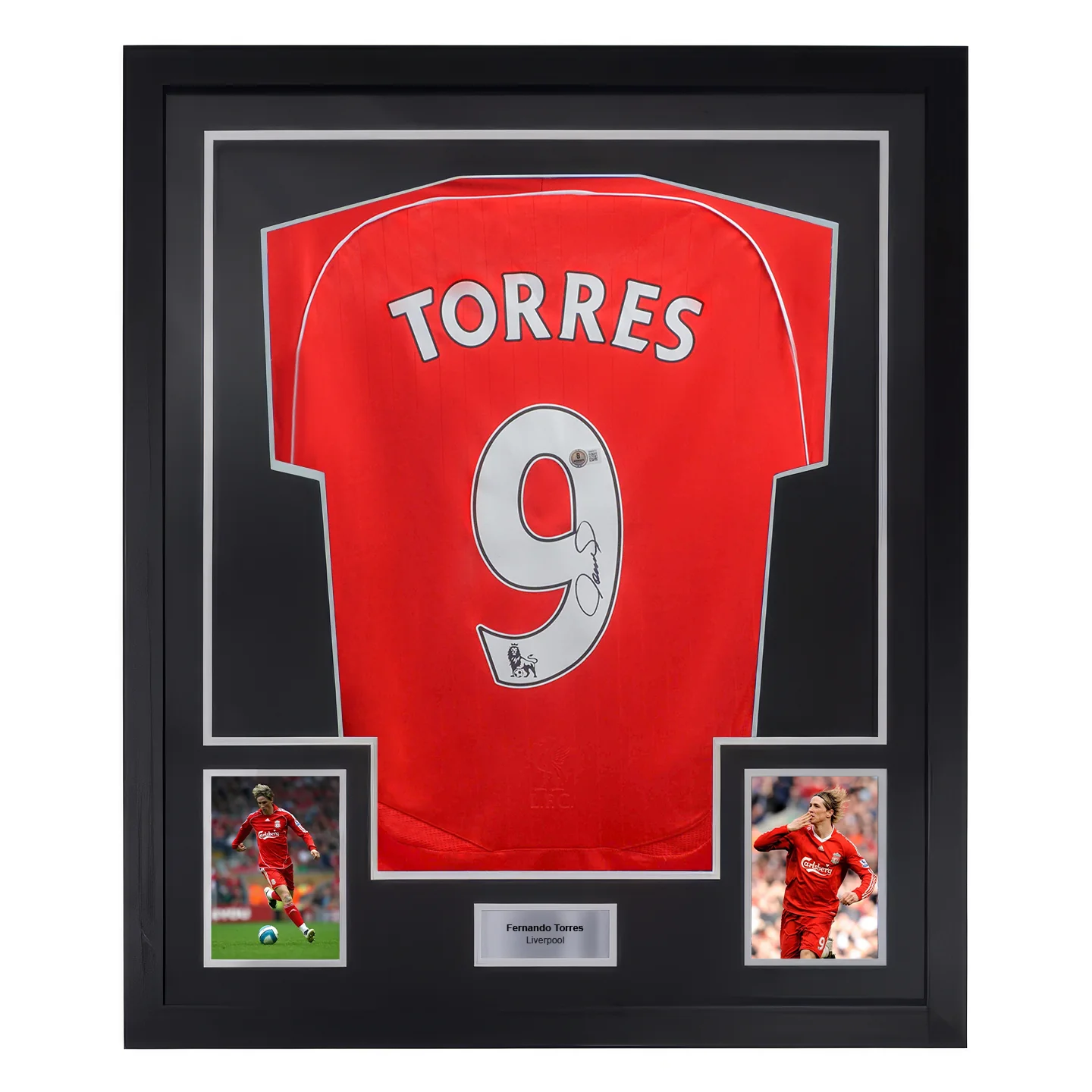Framed Fernando Torres Signed Liverpool FC Home Soccer Jersey #9 with Beckett COA