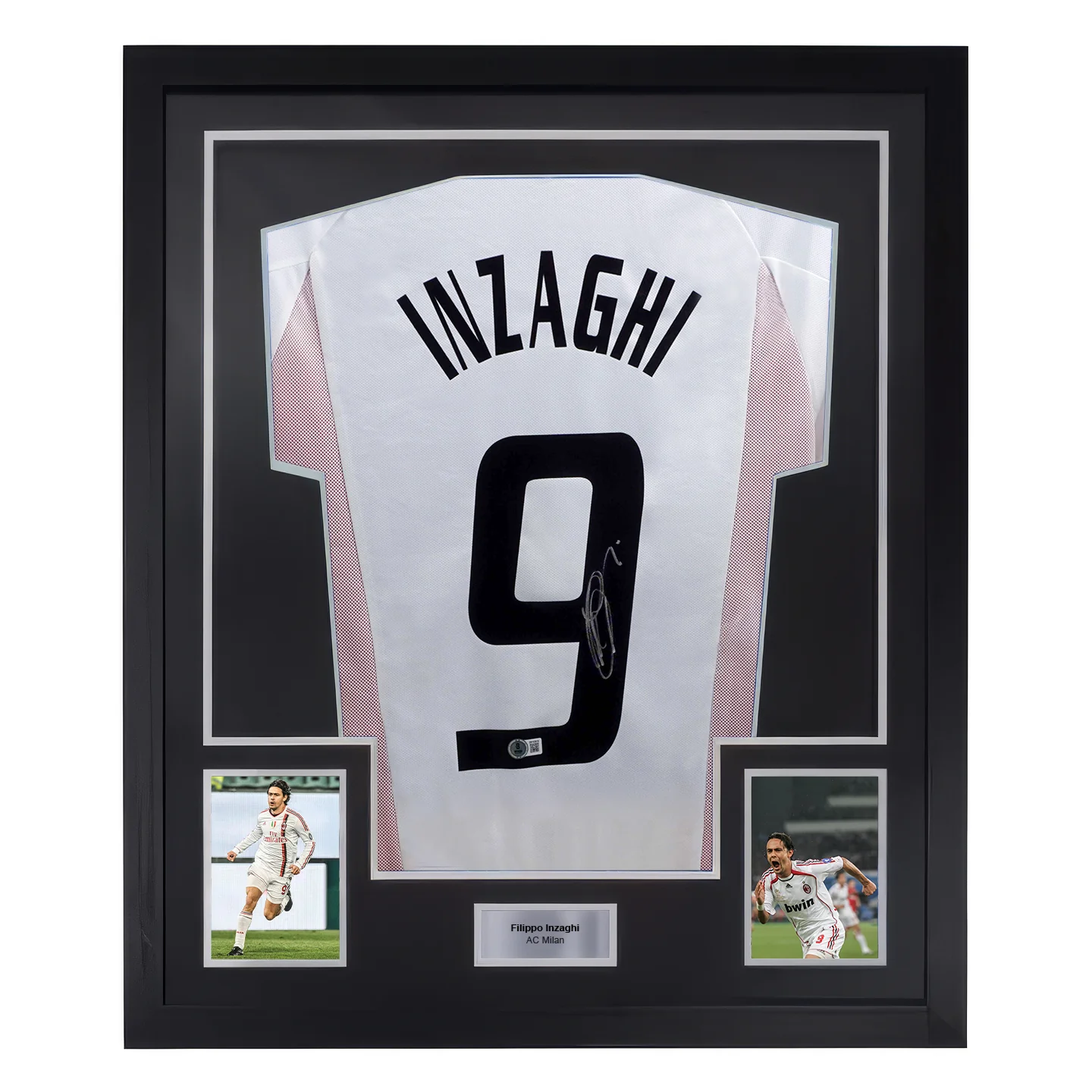Framed Filippo Inzaghi Signed AC Milan Soccer Jersey #9 with Beckett Witness
