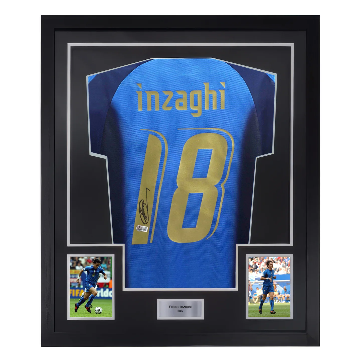 Framed Filippo Inzaghi Signed Italy FC Home Soccer Jersey #18 with Beckett Witness