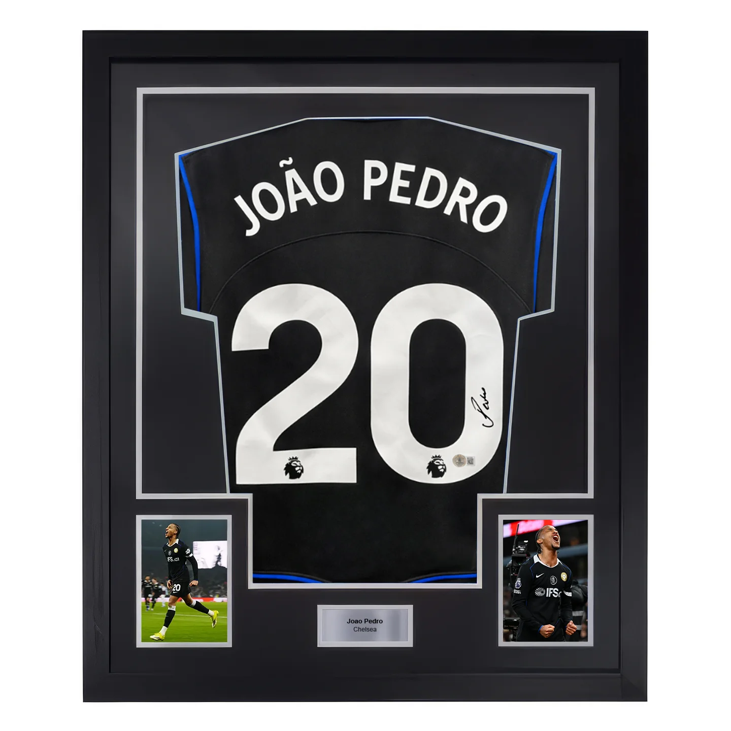 Framed Joao Pedro Signed Chelsea Away Soccer Jersey #20 with Beckett COA