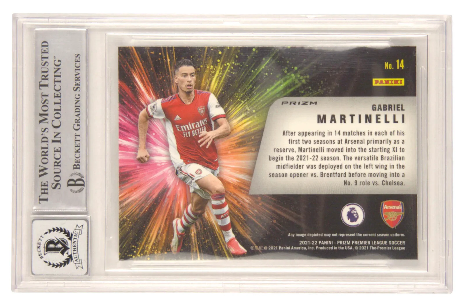 Gabriel Martinelli Signed 2021-22 Panini Prizm EPL Silver #14 – BGS 10 Autograph - Image 2