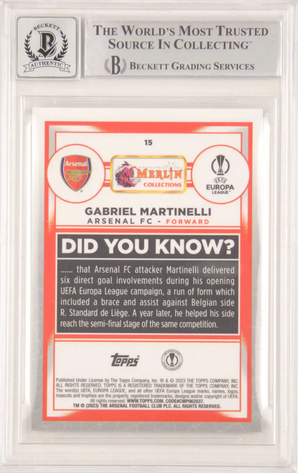 Gabriel Martinelli Signed 2022-23 Topps Merlin Chrome Gold /50 – BGS 9 Autograph - Image 2