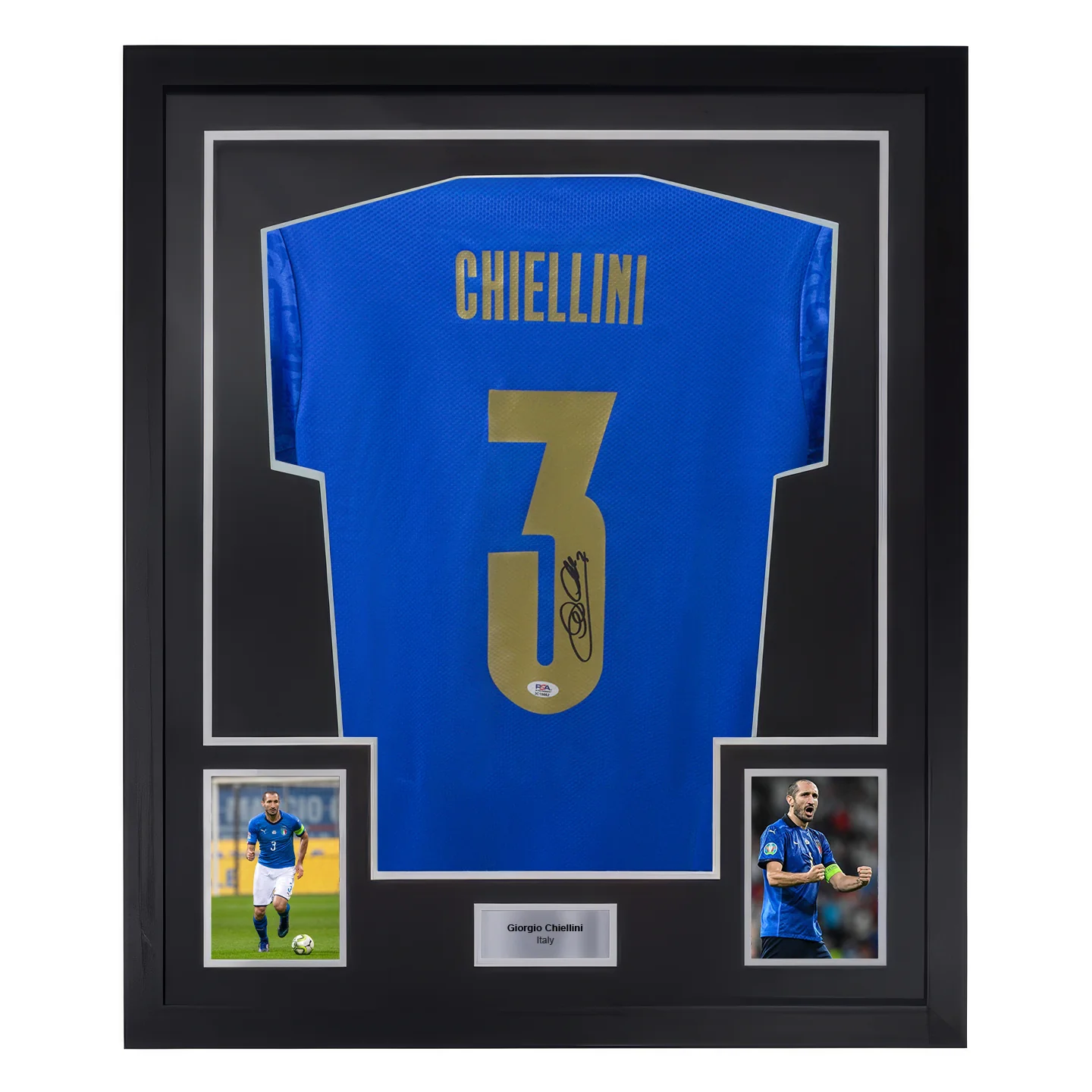 Framed Giorgio Chiellini Signed Italy FC Soccer Jersey #3 with PSA COA