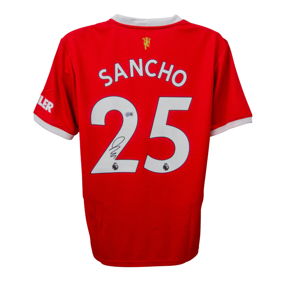Framed Jadon Sancho Signed Manchester United Home Soccer Jersey #25 with Beckett COA - Image 3