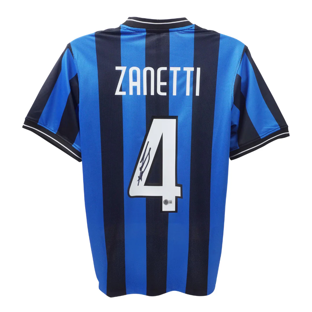Framed Javier Zanetti Signed Inter Milan Home Soccer Jersey #4 with Beckett COA - Image 3