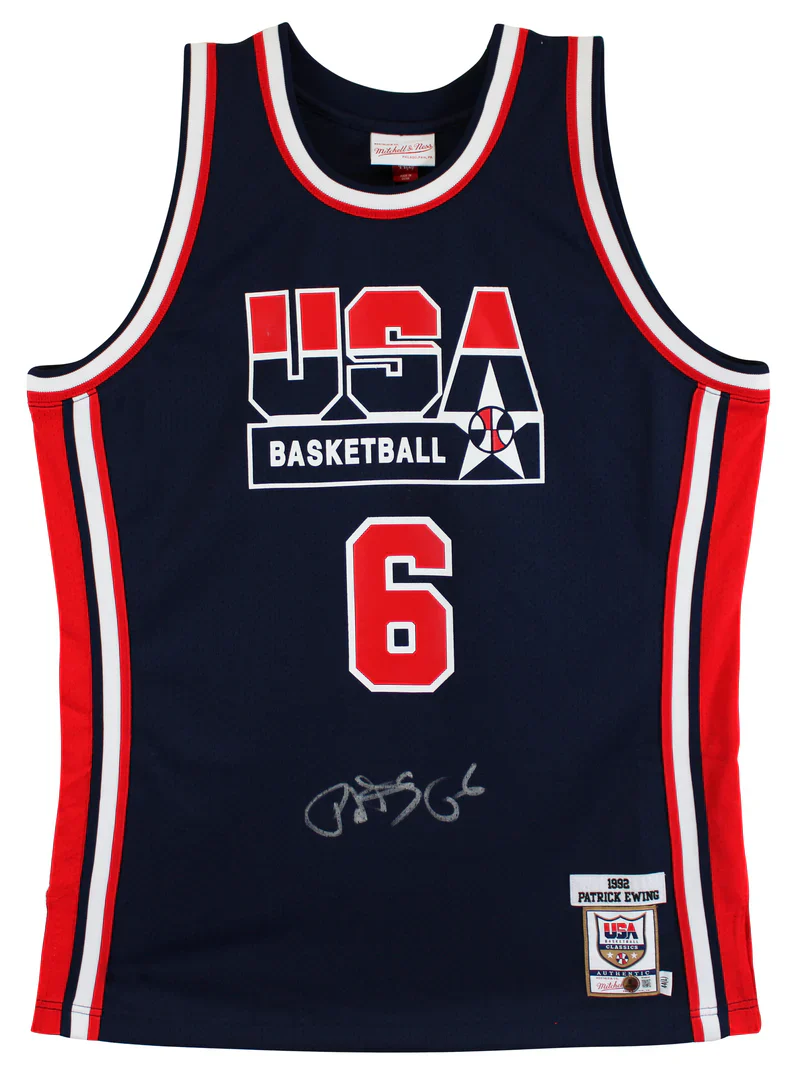 Knicks Patrick Ewing Signed Navy Blue 1992 Team USA M&N Authentic Jersey BAS - Image 2