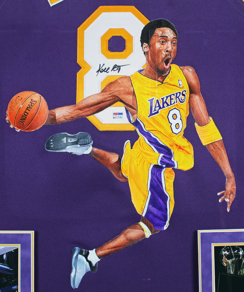 Lakers Kobe Bryant Signed William Zavala Hand Painted M&N Framed Jersey PSA - Image 2