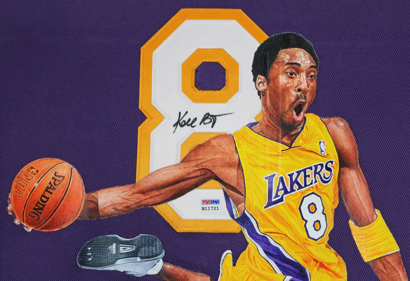 Lakers Kobe Bryant Signed William Zavala Hand Painted M&N Framed Jersey PSA - Image 3