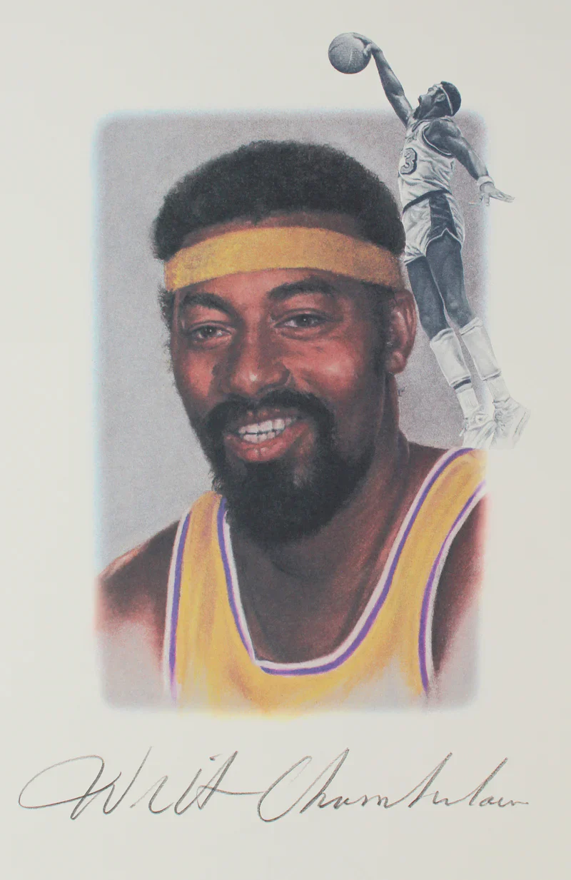 Lakers Legends (5) Chamberlain, Jabbar, Johnson Signed 22x39 Lithograph BAS - Image 2