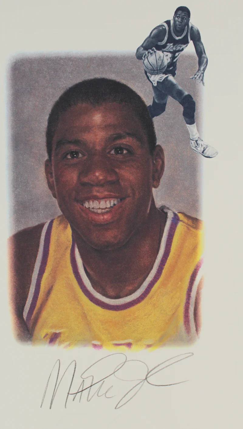 Lakers Legends (5) Chamberlain, Jabbar, Johnson Signed 22x39 Lithograph BAS - Image 3