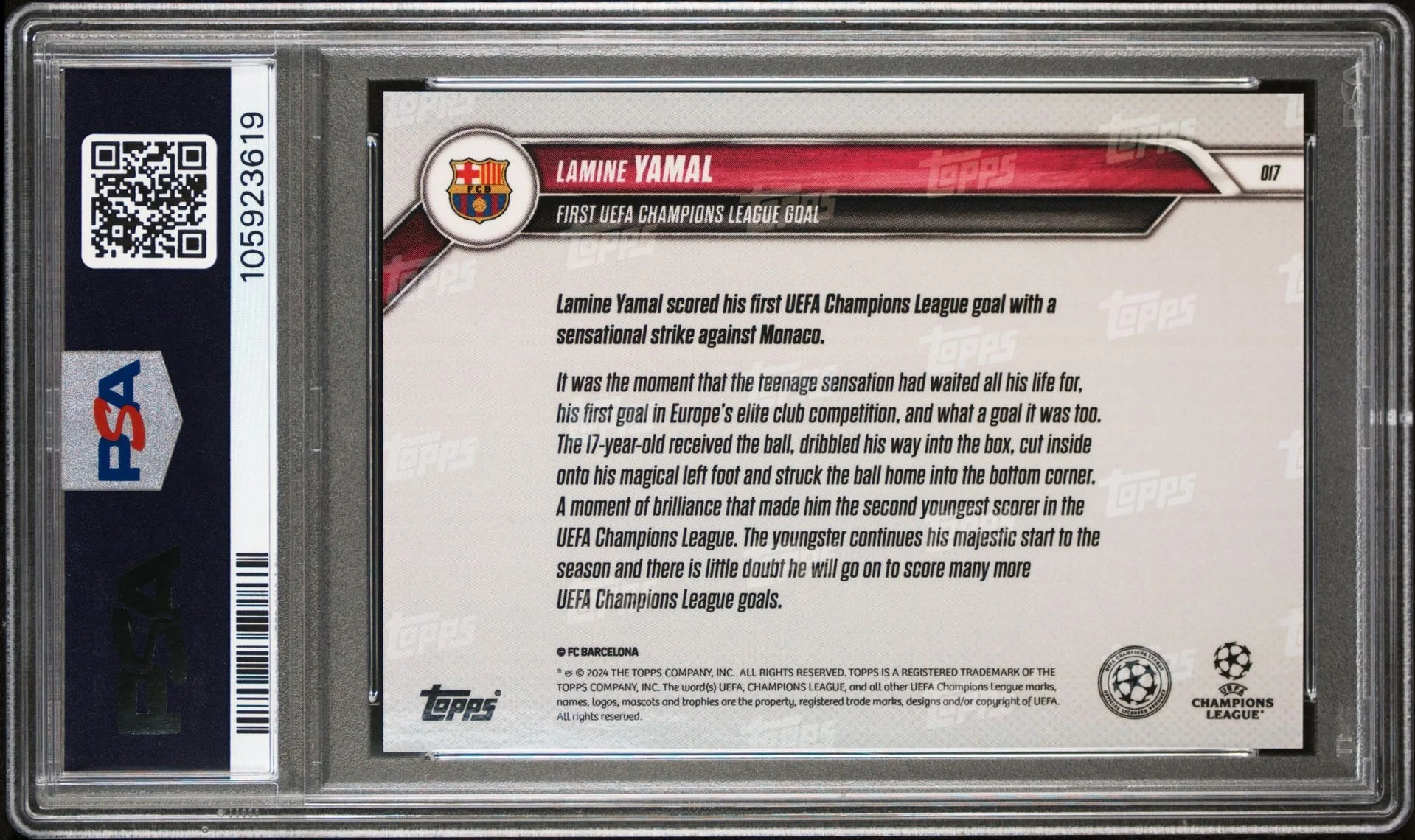 Lamine Yamal Signed 2024-25 Topps Now First UCL Goal #17 – PSA 10 Autograph 10 - Image 2