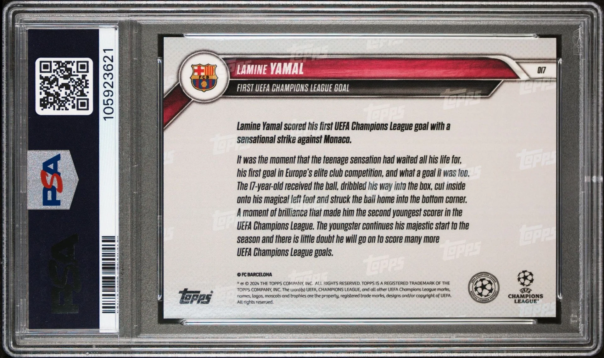 Lamine Yamal Signed 2024 Topps Now First UCL Goal Inscribed "19" – PSA 7 Auto 10 - Image 2