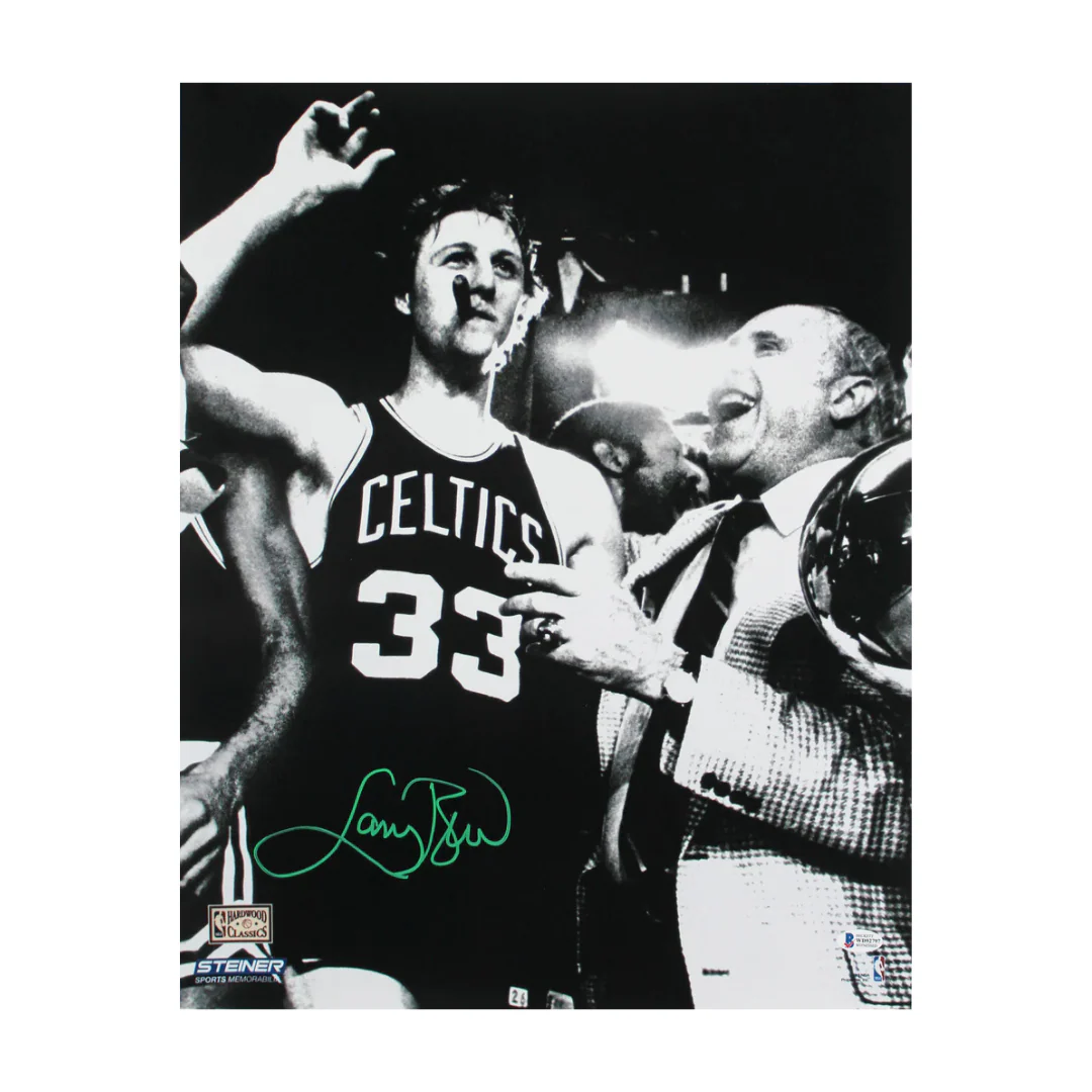 Larry Bird Signed Basketball Print Size 16″ x 20″ with Beckett COA