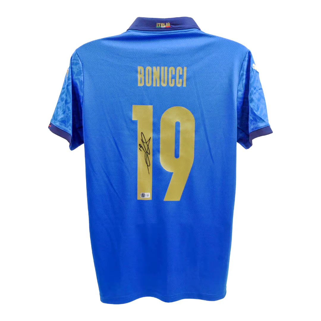 Framed Leonardo Bonucci Signed Italy FC Home Soccer Jersey #19 with Beckett Witness - Image 3