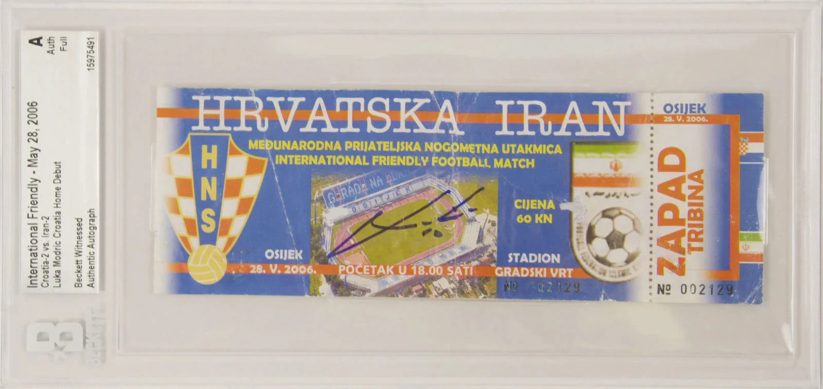 Luka Modric Signed 2006 First Croatia Home Game Match Ticket – BGS Authentic
