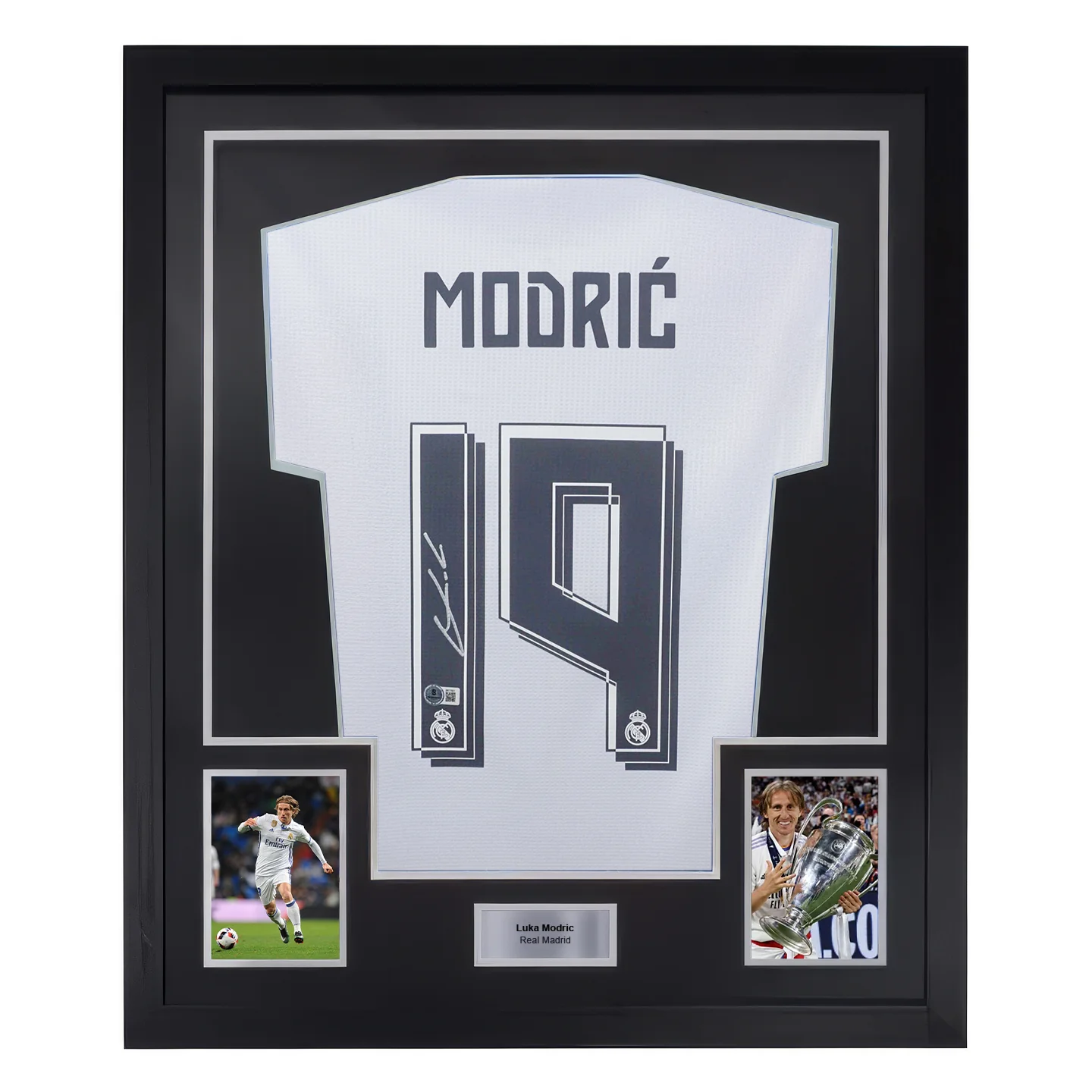Framed Luka Modric Signed Real Madrid FC Soccer Jersey #19 with Beckett COA