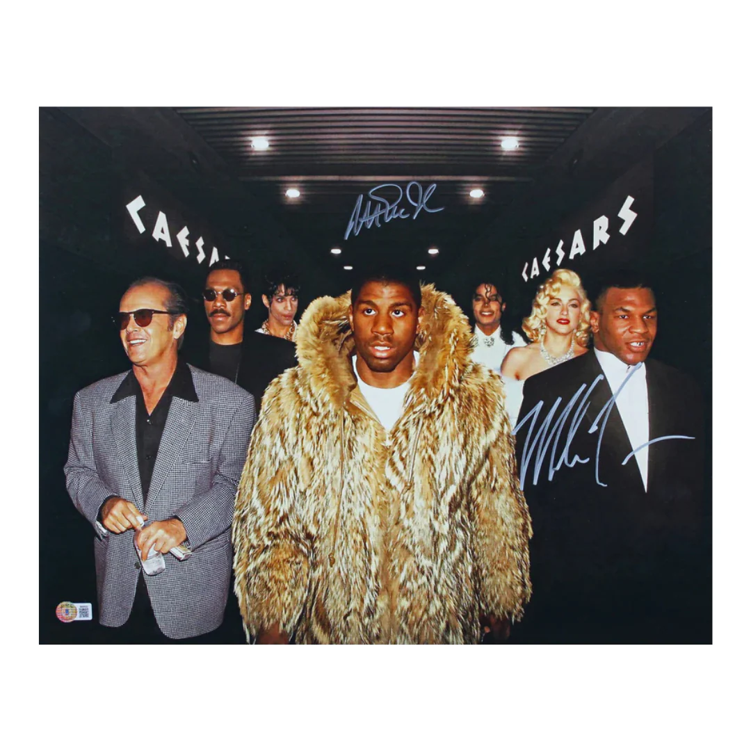 Magic Johnson & Mike Tyson Dual Signed Print Size 16″ x 20″ with Beckett Witness