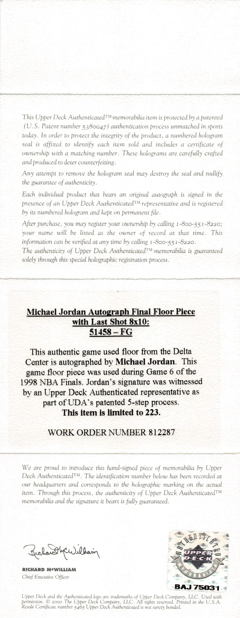 Michael Jordan Signed & Framed 1998 Finals Gm 6 Game Used Floorboard LE /233 UDA - Image 3