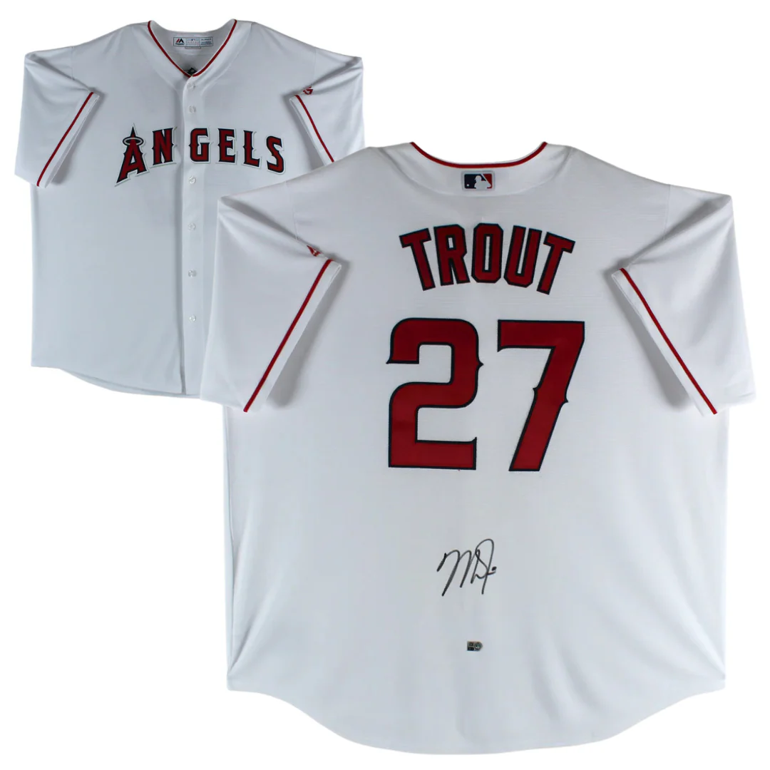 Mike Trout Signed White Majestic Cool Base Angels Baseball Jersey with MLB Holo