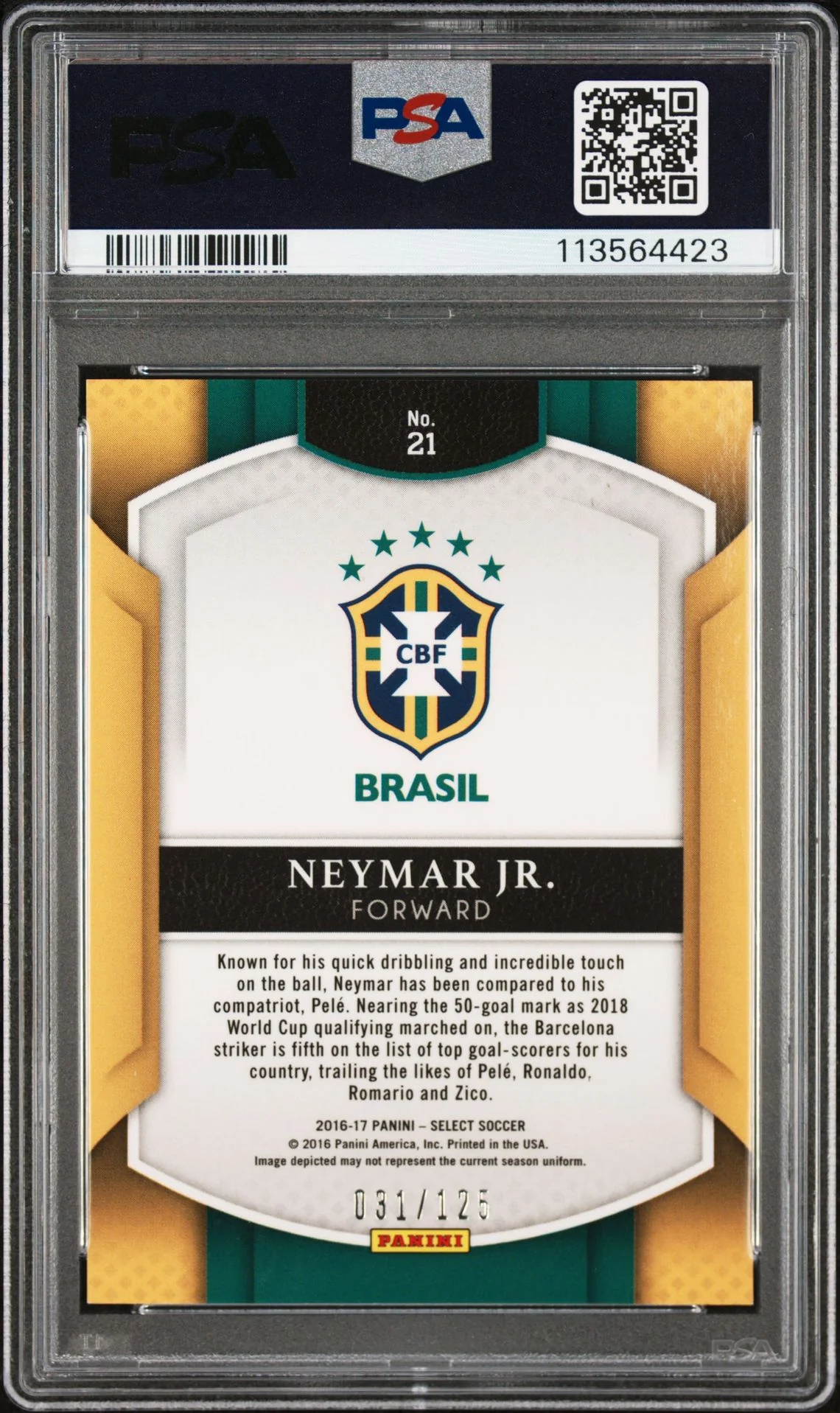 Neymar Jr Signed 2016 Panini Select Neon Yellow Prizm /125 - PSA 9 AUTO 10 - Image 2