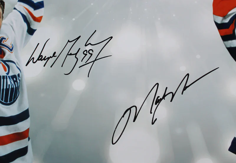 Oilers Wayne Gretzky & Mark Messier Signed Framed 20x24 Photo UDA & BAS - Image 3
