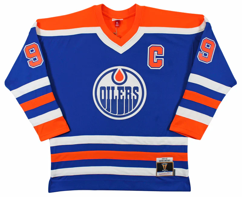 Oilers Wayne Gretzky Signed Blue 1986-87 Vintage Hockey M&N Jersey BAS - Image 3