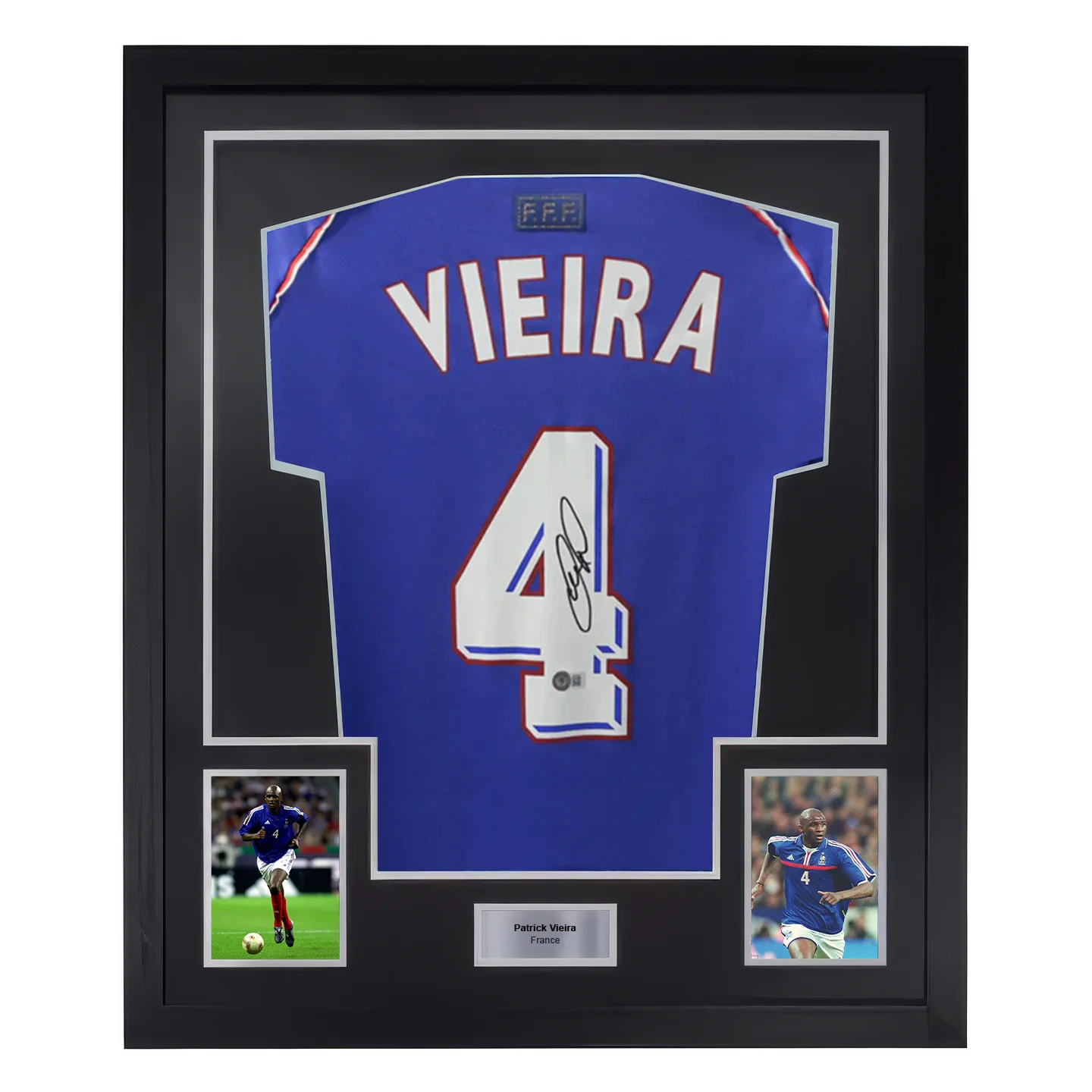 Framed Patrick Vieira Signed France 1998 World Cup Soccer Jersey #4 with Beckett COA