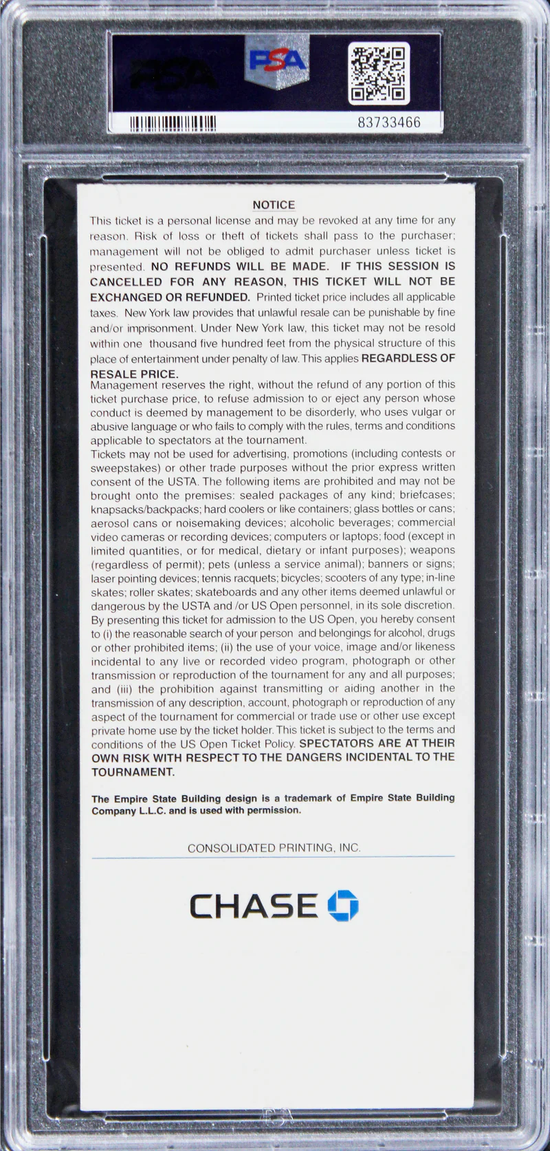 Rafael Nadal Signed 2008 U.S. Open First Round Full Ticket Stub PSA/DNA - Image 2