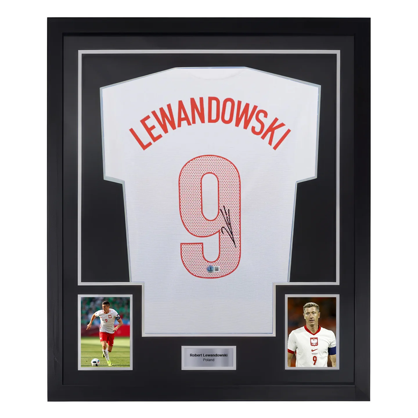Framed Robert Lewandowski Signed Poland Home Soccer Jersey #9 with Beckett COA