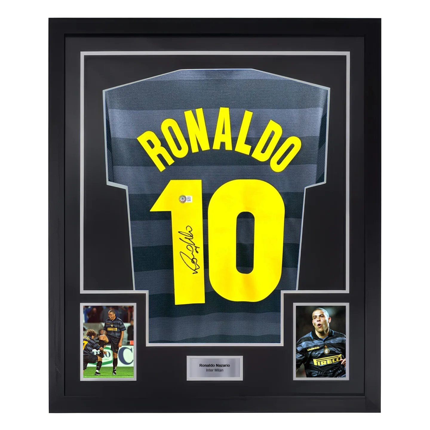 Framed Ronaldo Nazario Signed Inter Milan Home Soccer Jersey #10 with Beckett COA