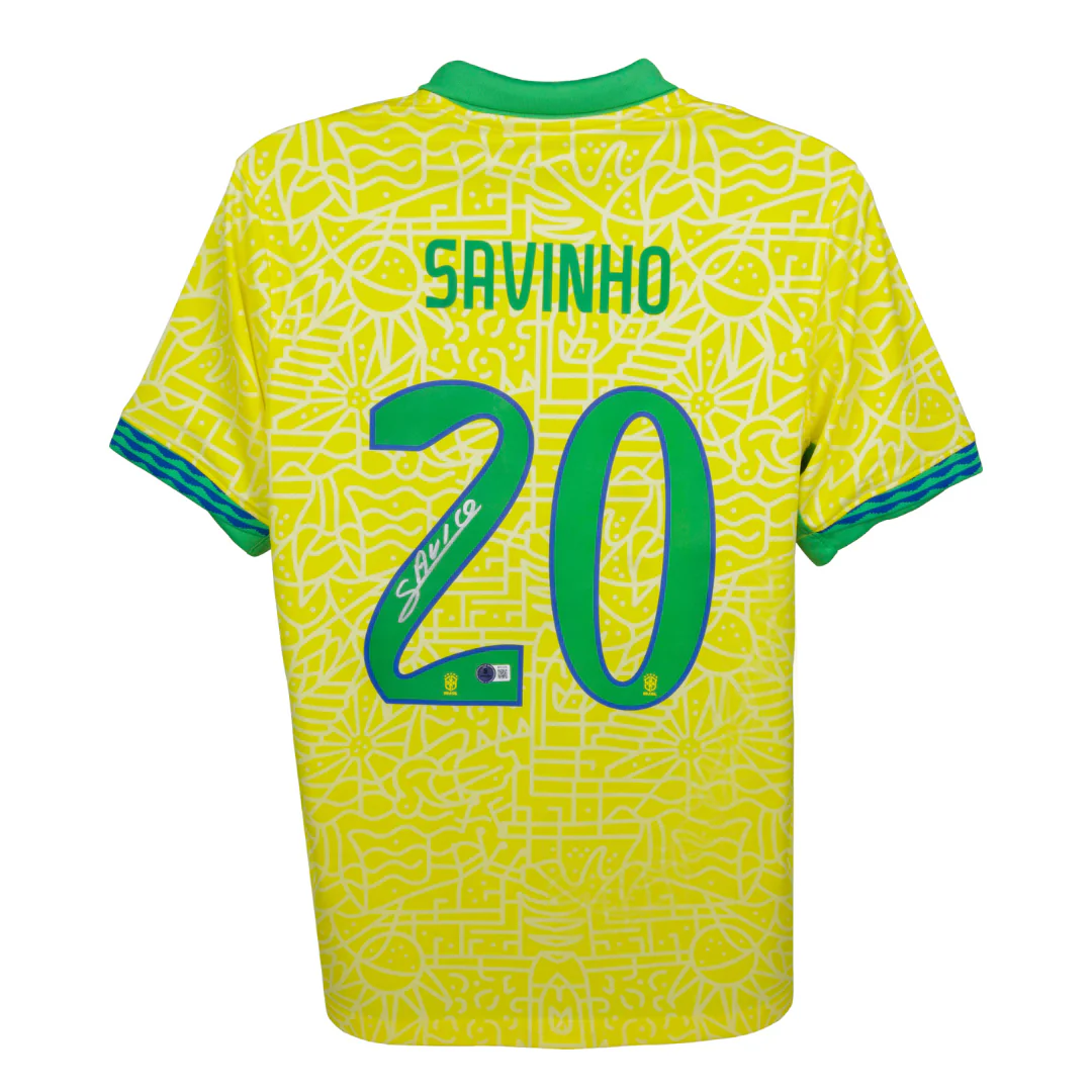 Framed Savinho Signed Brazil FC Home Soccer Jersey #20 with Beckett COA - Image 3