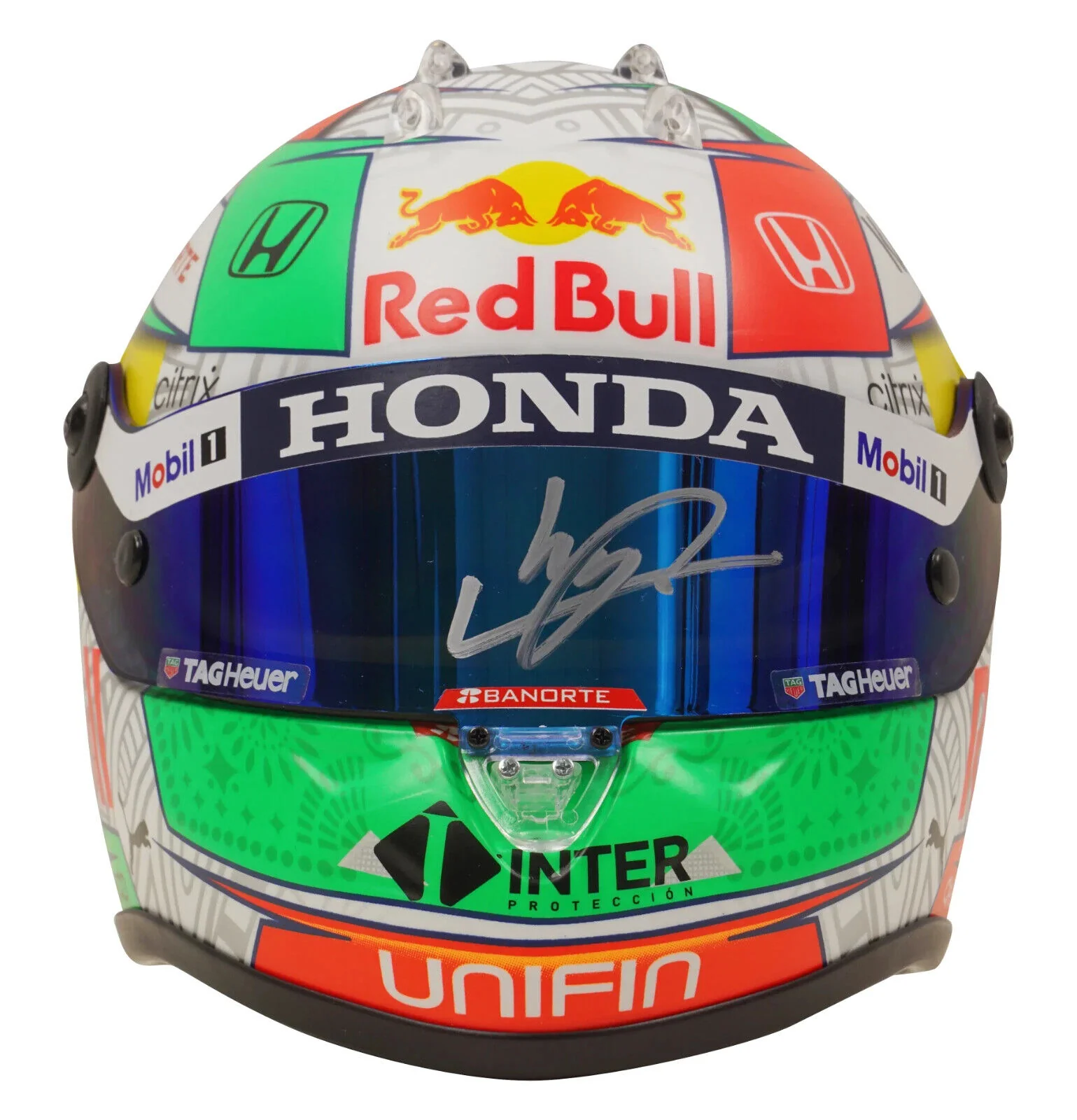 Sergio Perez Signed 2021 Mexico F1 RedBull Helmet 1:2 Scale with Beckett COA - Image 2