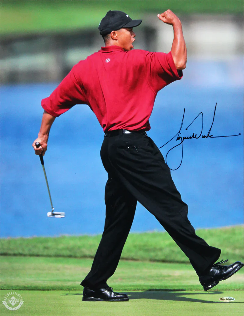 Tiger Woods Authentic Signed 16x20 Framed Vertical Fist Pump Photo UDA - Image 2