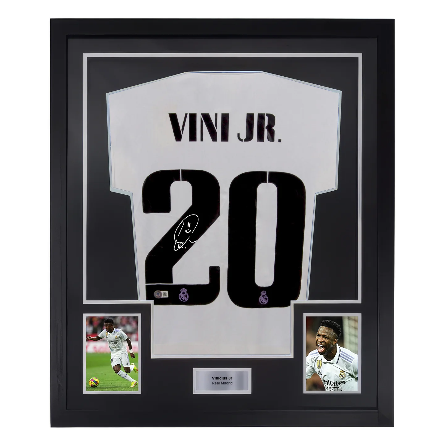 Framed Vinicius Jr Signed Real Madrid Home Soccer Jersey #20 with Beckett COA