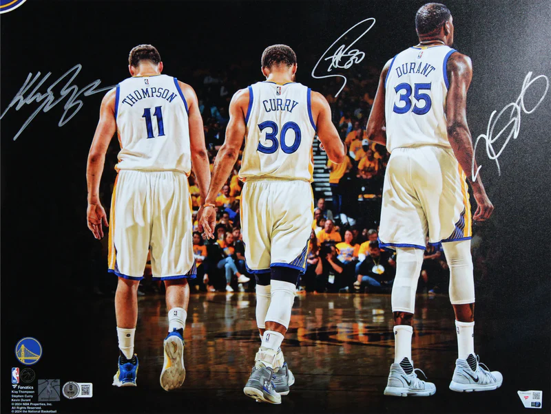 Warriors (3) Curry, Durant & Thompson Authentic Signed 16x20 Framed Photo BAS - Image 2